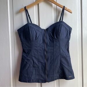 Y2K 2000s Guess Stretchy Denim Corset Bustier Front Zip Top NWT XL